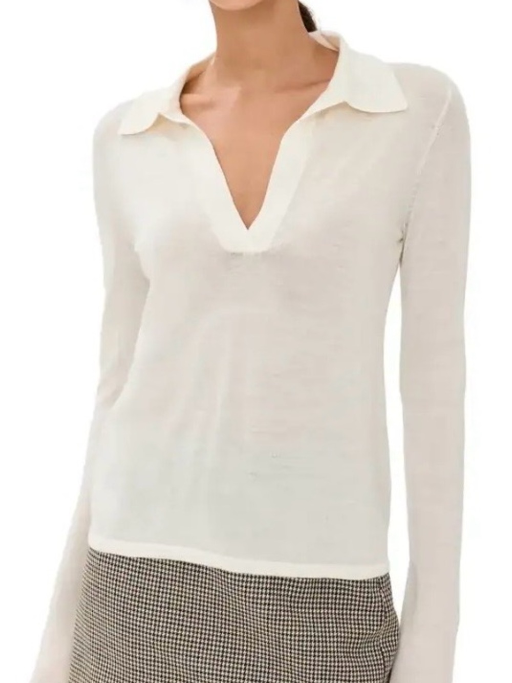 Reformation Cream Open V-Collar Long Sleeve Top